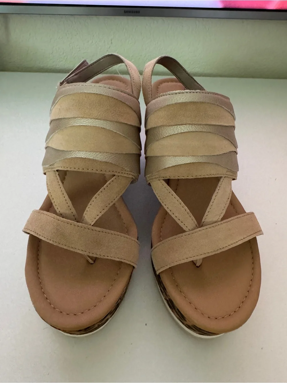 Donald J. Pliner Beige and Leopard Wedge Sandals